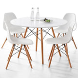 Lecafur HL 5-Piece Round Dining Table Set, Small 35.5" Kitchen Table Chairs Set of 4 Space Saving Furniture, Plastic Seats, Solid Wood Legs, for Living Room Apartment Office Home, White Lecafur HL