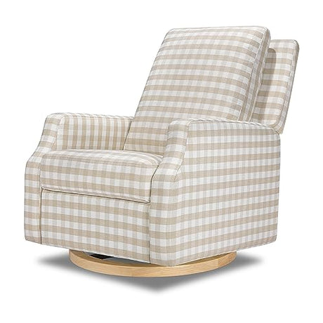 Namesake Crewe Glider Recliner Nursery Chair - GREENGUARD Gold & Certi-PUR US Certified Rocker Recliner - Glider Rocking Chair for Nursery & Living Room - Manual, 360° Swivel, Tan Gingham NAMESAKE