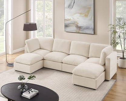 VANOMi 121" Modular Sectional Sofa, Convertible U Shaped Sofa Couch Modular Sectional with Ottoman, 6-seat Sectional Sofas for Lving Room Small Apartment