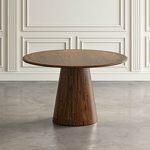 Nash Mid-Century Modern 50" Round Pedestal Dining Table, Walnut