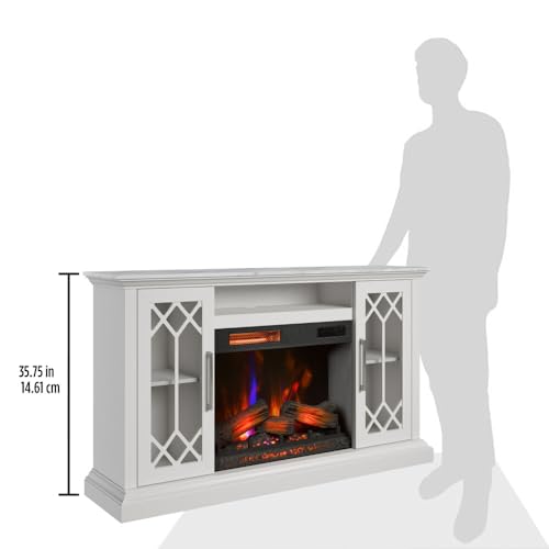 duraflame® Electric Fireplace Farmhouse Media Console for 65 Inch TVs with Glass Doors, Bright White Duraflame