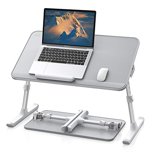 SAIJI Leather Lap Desk Laptop Bed Tray Table, Adjustable Laptop Stand for Bed, Portable Lightweight Standing Desk for Writing Eating Reading Couch Sofa Floor for Adults Kids (20.5"*11.8",Gray) SAIJI