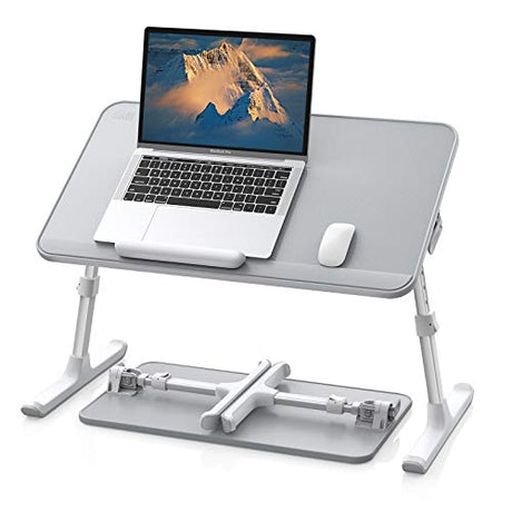 SAIJI Leather Lap Desk Laptop Bed Tray Table, Adjustable Laptop Stand for Bed, Portable Lightweight Standing Desk for Writing Eating Reading Couch Sofa Floor for Adults Kids (20.5"*11.8",Gray) SAIJI