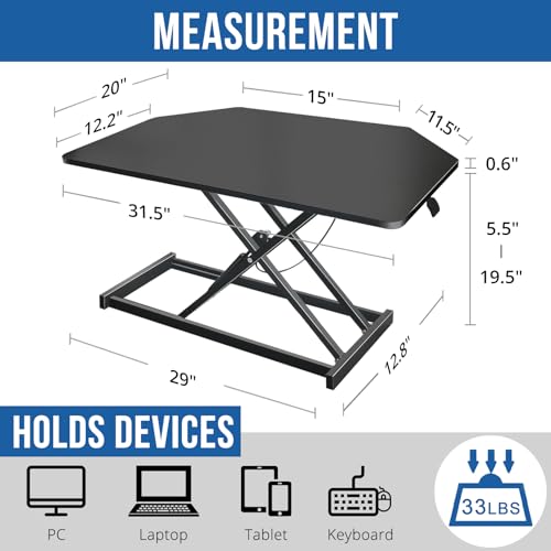 JD Concept 32 inch Black Corner Standing Desk Converter, Assembled One-Click Sit to Stand up Desk Riser, for Dual Monitor and Laptop Height Adjustable Workstation JD Concept
