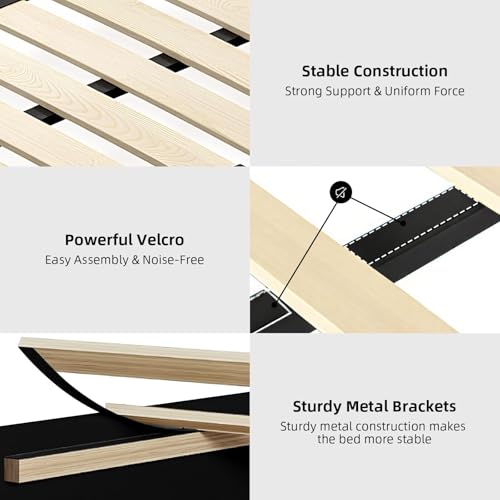 BarnFurin Twin Bed Frame with LED Lights, Upholstered Platform Bed with Diamond Tufted Headboard, No Box Spring Needed, Noise Free, Easy Assembly, Black BarnFurin