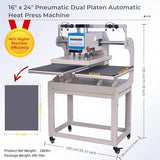 16x24 Commercial Pneumatic Sliding Auto Heat Press with 4 Magnetic Positioning, 2kw, 284lbs, Dual Platen Design,Auto Upsliding Heat Press for T-Shirts, Sublimation Printing, (4 Positioning) Eonvest