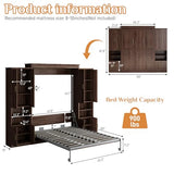 Rophefx Murphy Bed Queen with 2 Side Cabinet Storage Shelves, Queen Wall Bed Cabinet with USB Port, Wood Foldable Platform Bed Frame, Space Saving Beds, Modern Hidden Bed for Guest Room, Home, Walnut Rophefx