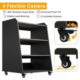 Rresyet 22.1" 4-Tier AV Media Stand with Wheels, Wooden Record Player Stand with LED Lights，Stereo Rack and Game Console Stand for Music Room, Living Room Rresyet