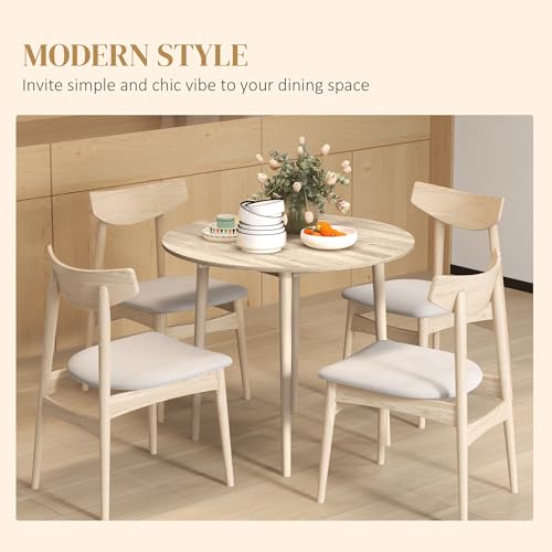 HOMCOM 35" Round Folding Dining Table, Collapsible Drop Leaf Table for Small Spaces, Small Kitchen Table with Solid Wood Legs for Dining Room, Oak HOMCOM