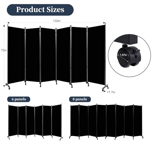 Room Divider Folding Privacy Screens with Lockable Wheels, 132'' Partition Room Dividers Freestanding Room Divider Fabric Panel for Room Separation, Wall Divider for Home Office Bedroom Dorm Decor HOMSCREENER