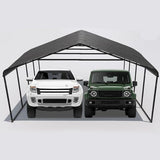 Poborin 20x20 ft Metal Carport for Outdoor Garages Steel Heavy Duty Portable Garage with Large Tall Carports Canopy for Snow, Car Ports with Galvanized Steel Roof & Frame - Grey Poborin