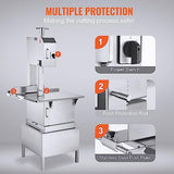 VEVOR Commercial Electric Meat Bandsaw, 2200W Stainless Steel Vertical Bone Sawing Machine, Workbeach 24.4" x 20.5", 0.16-8.7 Inch Cutting Thickness, Frozen Meat Cutter with 6 Blades for Rib Pork Beef VEVOR