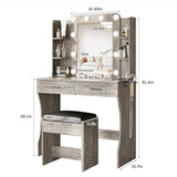 Vabches Vanity Desk with Mirror and Lights,Makeup Vanity Table with Charging Station,2 Drawer Bedroom Dressing Table with 3 Colors Modes Dimming & Cushioned Stool,Light Rustic Oak Vabches