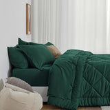 Love's cabin Full Comforter Set Dark Green, 7 Pieces Full Bed in a Bag, All Season Bedding Sets with 1 Comforter, 1 Flat Sheet, 1 Fitted Sheet, 2 Pillowcase and 2 Pillow Sham Love's cabin