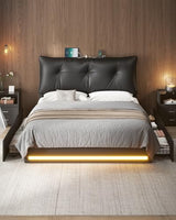 AOGLLATI Upholstered Queen Bed Frame with RemovableThick Backrest Headboard, Led Bed Frame Queen Size with 4 Storage Drawers and Charging Station, No Spring Box Needed, Black AOGLLATI