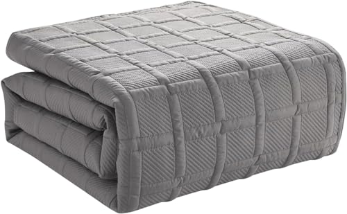 VCNY Home - Full/Queen Quilt Set, Pinsonic Bedding with Matching Pillow Shams, Dorm Room Essentials, Super Soft Home Decor (Square Dark Grey, 3-Piece) VCNY Home