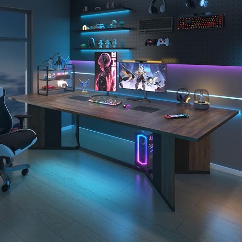 Hlivelood 94Inch Dining Table for 10 People,Modern Brown Rectangular Kitchen Table W/Waterproof Wood Tabletop,Long Dining Room Tables W/Adjustable Legs&Metal Frame for Kitchen Living Room?Brown? Hlivelood