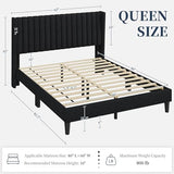 Yaheetech Queen Bed Frame Upholstered Platform Bed with Fabric Headboard, Wing Edge Design/Non-Slip and Noise-Free/Wooden Slats Support/No Box Spring Needed/Easy Assembly, Black Queen Bed Yaheetech