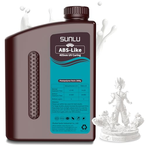 SUNLU 2000G ABS Like 3D Printer Resin, 405nm UV Curing Photopolymer Rapid 3D Resin For 2K 4K 6K 8K LCD/DLP/SLA 3D Printers, Non-Brittle & High Precision & Low Shrinkage, 2KG, White