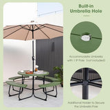 Giantex Picnic Table Set for Up to 8 Persons, Round Outdoor Table and Bench Set with Umbrella Hole, HDPE Top & Metal Frame, 2000LBS Capacity, Patio Table Bench Set for Deck Backyard Garden (Green) Giantex