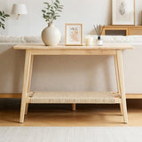 chairus Entryway Table with Storage Farmhouse Narrow Console Table 46” Rattan Sofa Table for Entrance Hallway, Living Room, Oak chairus