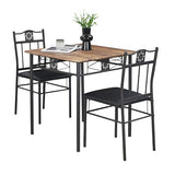 VECELO 3-Piece Small Kitchen Dining Table Set for 2, PU Padded Chairs, Retro Brown VECELO
