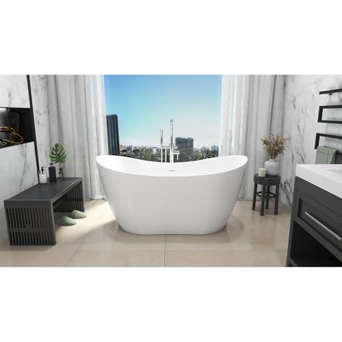 DreamLine Nile 67 inch L x 28 3/8 inch W x 28 3/8 inch H Freestanding Acrylic Bathtub with Matte Black Drain DreamLine