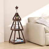 Cotata 41.3 inch 3-Tier Christmas Bookcase,Ladder Corner Solid Wood Tree Bookshelf for liveroom，Walnut Cotata