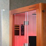 Woodbridge Infrared Home Sauna Room 2 Person Japanese Cedar Indoor Sauna with 7 Carbon Heaters, Red Light Therapy, Bluetooth Speaker, Intelligent Control Panel, Tempered Glass & Top Vent WOODBRIDGE