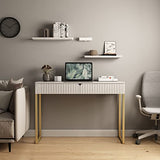 Tamworth Design Elegant Modern Desk, 2 Drawers, Gold Legs, 43.3x15.75 inches, Home Office, Makeup Vanity, Computer, Writing, Study, Entryway, Sofa Table Tamworth Design