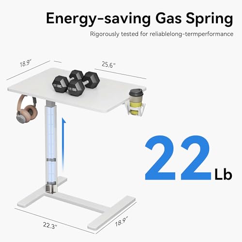 Gamork C Shaped 17.8 * 22.5 inch Mobile Standing Desk,Pneumatic Adjustable Height Stand Up Desk,Ergonomic Standing Side Table for Home Office Work Computer Desk Workstation,White Gamork