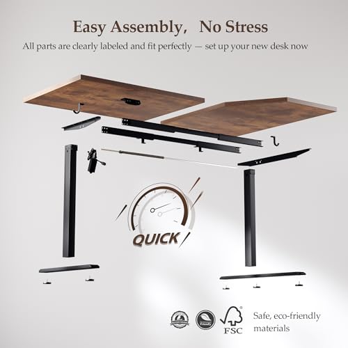 Klicelor 63 Inch L Shaped Standing Desk, Adjustable Height Corner Desk for Home Office Workstation, Sit Stand Desk with Two-Piece Desktop, Rustic Brown Klicelor