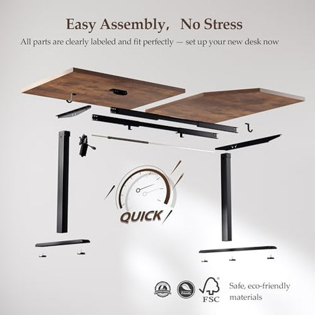 Klicelor 55 Inch L Shaped Standing Desk, Adjustable Height Corner Desk for Home Office Workstation, Sit Stand Desk with Two-Piece Desktop, Rustic Brown Klicelor