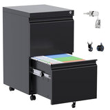 Aobabo Metal 2 Drawer Mobile File Cabinet with Lock, Under Desk Office Steel Filing Cabinet, 25.6''H Legal/Letter Size Files Storage Cabinet,Black,Fully Assembled Aobabo