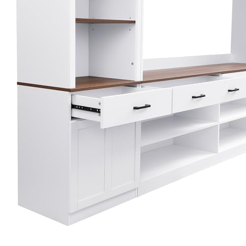 Ball & Cast Farmhouse 4-Piece Wall Unit Entertainment Media Center Set with Bookshelf for TVs Up to 70",Large Entertainment Wall Unit TV Stand W/Adjustable Shelves and Wine Rack,for Living Room,White Ball & Cast