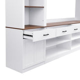 Ball & Cast Farmhouse 4-Piece Wall Unit Entertainment Media Center Set with Bookshelf for TVs Up to 70",Large Entertainment Wall Unit TV Stand W/Adjustable Shelves and Wine Rack,for Living Room,White Ball & Cast