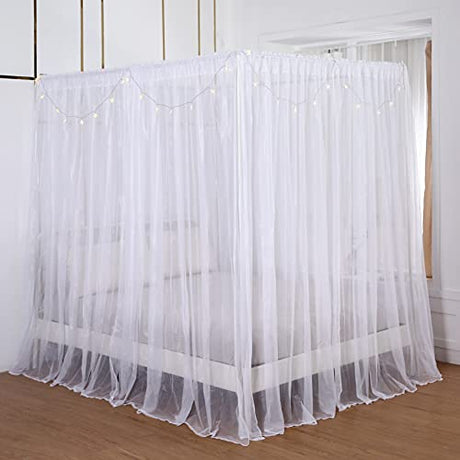 Akiky Princess Canopy Bed Curtains Bed Canopy Curtains with Lights for Queen Size Bed Drapes,8 Panels Canopies with Lights,Room Décor (Full/Queen, White) Akiky