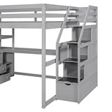 Harper & Bright Designs Grey Full Size Loft Bed with Desk, Storage Stairs, and Shelves Harper & Bright Designs