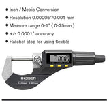 REXBETI Digital Micrometer, Professional Inch/Metric Measuring Tools 0.00005"/0.001 mm Resolution Thickness Gauge, Protective Case with Extra Battery REXBETI