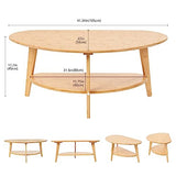 NAVREX Mid Century Modern Table with Storage Shelf, Oval Coffee Table for Living Room 41.5" Nature Bamboo Home Furniture NAVREX