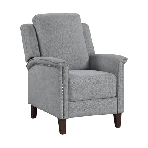 Lexicon Push Back Recliner Chair with Footrest, Reclining Sofa Armchair, Modern Chenille Fabric Recliner with Nailhead Trim for Living Room/Office/Apartment, Gray