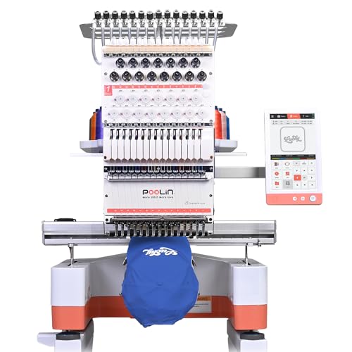 Poolin EOM 15-Needle Commercial Embroidery Machine,14.2"x9.5" Large Embroidery Area for Small Business User Friendly,for Hats,Cap & 3D Caps & Daily Orders,Auto Color Change & Trim,WiFi/USB Transfer