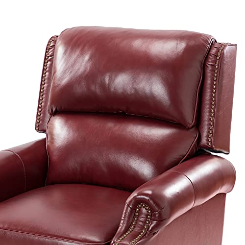 HULALA HOME Genuine Leather Wingback Recliner Chair with Thick Cushioned Seat, Traditional Push Back Leather Recliner with Nailhead Trim, Burgundy