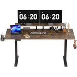 ONBRILL Standing Desk with 2 Adjustable Monitor Shelves, 63 x 24 Inches Electric Stand Up Desk with Memory Controller and Adjustable Height from 28-46 inches for Computer Workstations, Rustic Brown ONBRILL