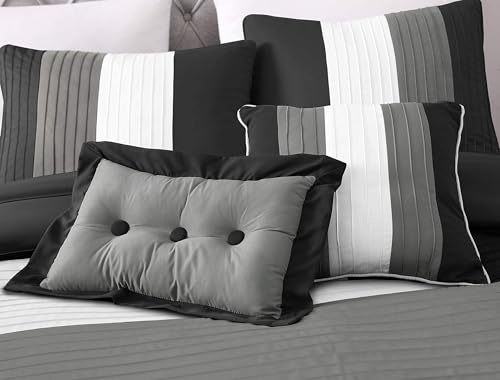 Chezmoi Collection Loft 8-Piece Luxury Striped Comforter Set (King, Black/Gray/White) Chezmoi Collection