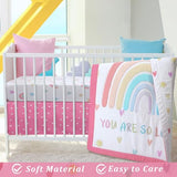 Hahafelt 3 Piece Rainbow Boho Crib Bedding Set for Girls Inspirational Quote Pink Baby Crib Bedding Set Standard Size Nursery Bedding Includes Fitted Crib Sheet,Comforter, Crib Skirt Hahafelt