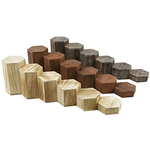 MOOCA Wooden 6 Pcs Hexagon Risers for Display Jewelry and Accessories Display Stand, Brown MOOCA