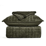 RECYCO Luxury Velvet Quilt Set King Size, Lightweight Velvet Comforter Set, Oversized Bedspread Coverlet Quilted Bedding Set, with 2 Matching Pillow Shams, for All Season, Olive Green RECYCO