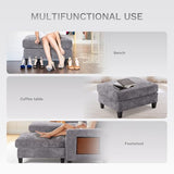 COLAMY 118" U-Shaped Sectional Couch, 4-Seat Modular Sofa with 2 Ottomans and Foldable Side Table, Grey for Living Room COLAMY