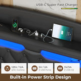 ADORNEVE Floating Bed Frame Queen with Hidden Storage Headboard, Floating LED Bed Frame with Charging Station, Upholstered Leather Platform Bed with Storage, No Box Spring Needed, Black ADORNEVE